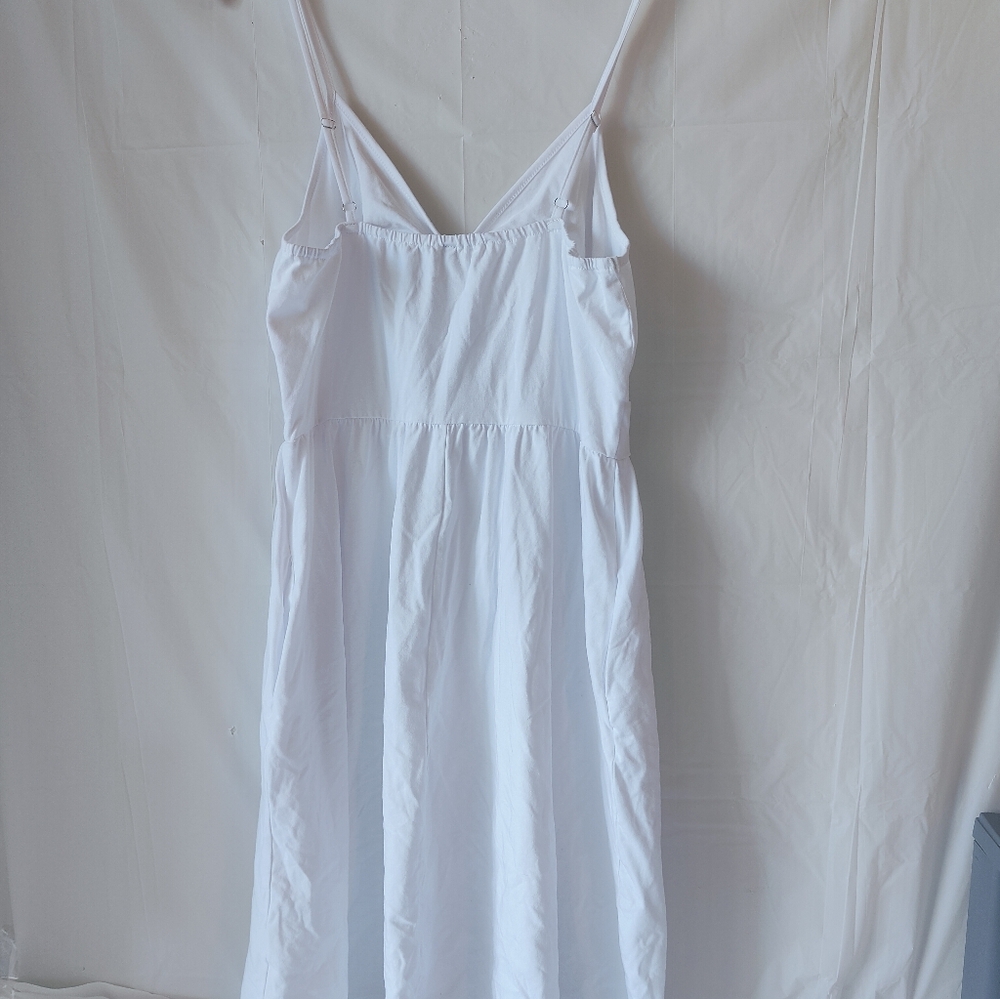 White Spaghetti Strap Dress with Sternum Cutout and Bow, Buttons - Size Large - Picture 3 of 12